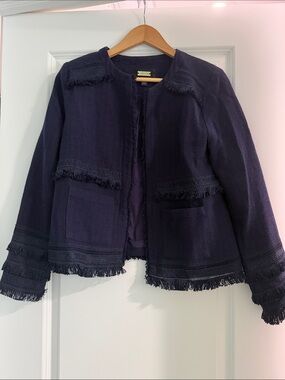 Greylin Deep Navy Fringe Tweed Blazer